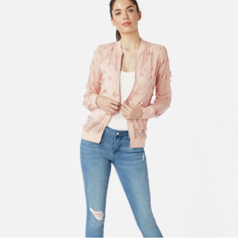 JustFab 3D Floral Bomber Pink Jacket, Size Medium, NWT‎
